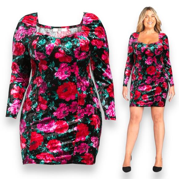 Madden NYC Floral Velvet Bustier Mini Dress Plus Size XXXL 3XL Velour Bodycon - Picture 1 of 13